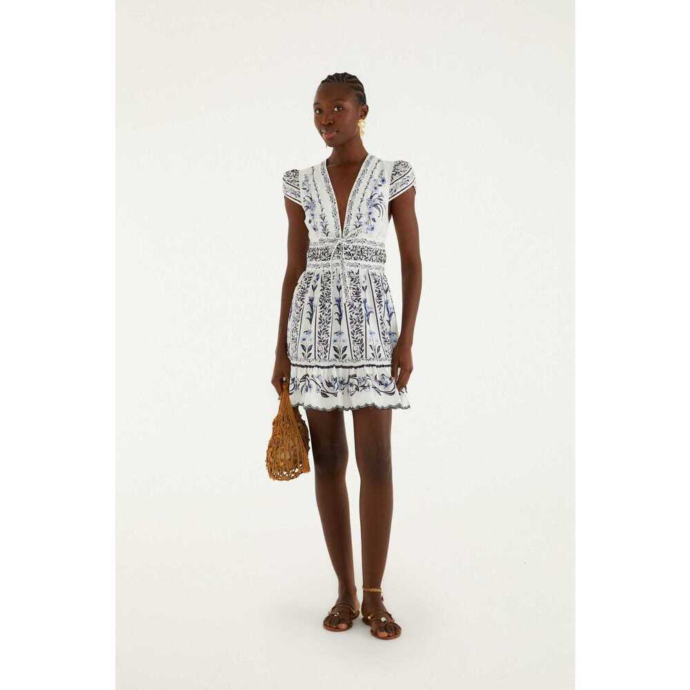 FARM Rio Off-White Flowers Arch Ruffled Mini Dress Size L